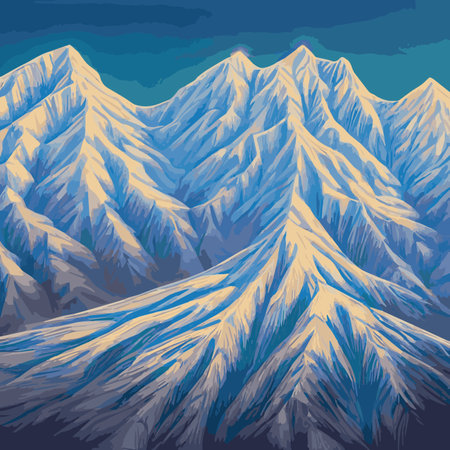 Winter mountain landscape with snow against blue sky, winter holidays, forest landscape and solitary mountain.のイラスト素材