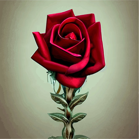 Red rose flower vector illustration, beautiful red valentine rose on a long stem, for background greeting cardsのイラスト素材