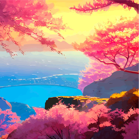 vector illustration. artistic picture Japan volcanic mountains.のイラスト素材