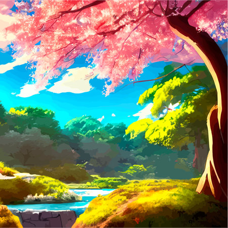 vector illustration. artistic picture Japan volcanic mountains.のイラスト素材