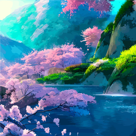 vector illustration. artistic picture Japan volcanic mountains.のイラスト素材