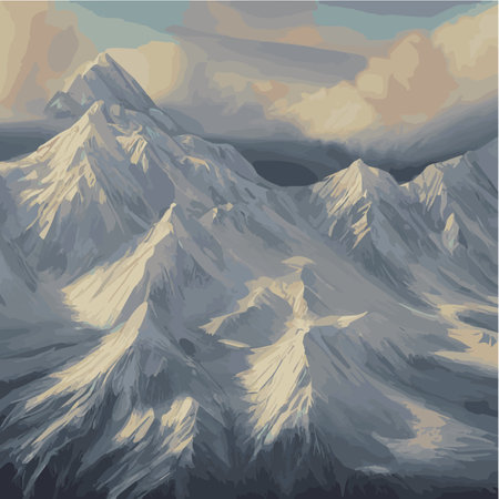 Winter mountain landscape with snow against blue sky, winter holidays, forest landscape and solitary mountain.のイラスト素材