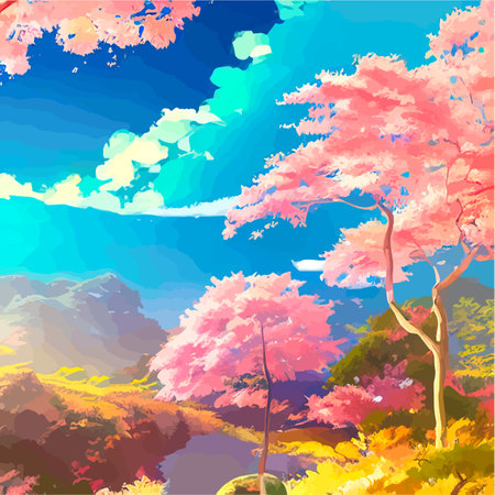 vector illustration. artistic picture Japan volcanic mountains.のイラスト素材