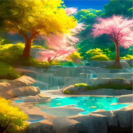 vector illustration. artistic picture Japan volcanic mountains.のイラスト素材