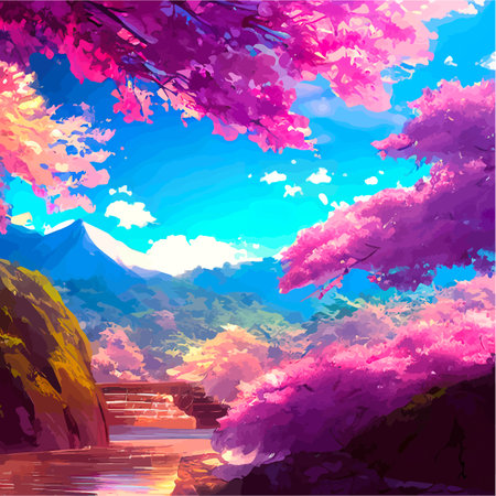 vector illustration. artistic picture Japan volcanic mountains.のイラスト素材