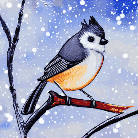 Vector realistic detailed vector illustration winter birds branches. Winter design elements Christmas, holidays.のイラスト素材