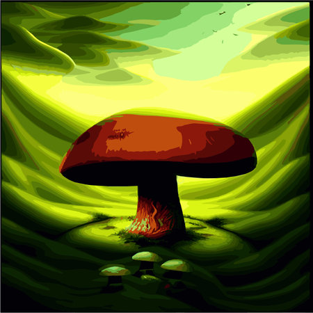Surreal mushroom landscape, vector illustration. Psychedelic art with mushrooms. Abstract poster design. Surrealのイラスト素材