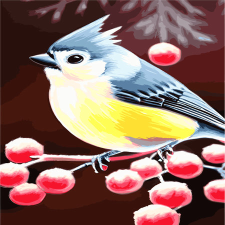 Vector realistic detailed vector illustration winter birds branches. Winter design elements Christmas, holidays.のイラスト素材