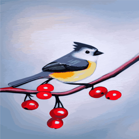 Vector realistic detailed vector illustration winter birds branches. Winter design elements Christmas, holidays.のイラスト素材