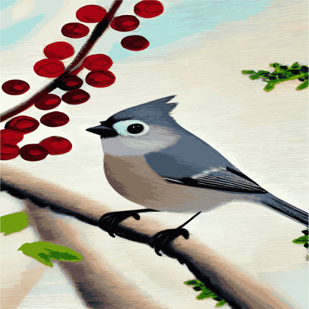 Vector realistic detailed vector illustration winter birds branches. Winter design elements Christmas, holidays.のイラスト素材
