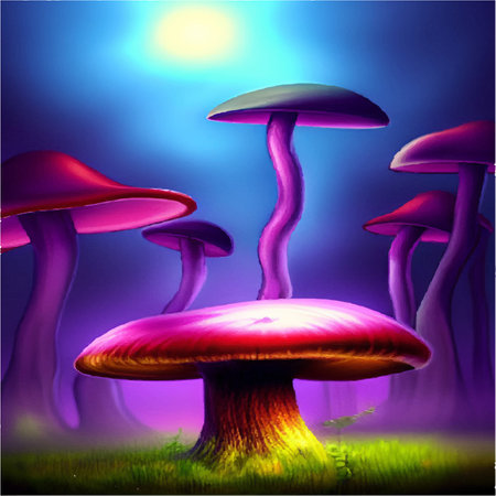 Surreal mushroom landscape, vector illustration. Psychedelic art with mushrooms. Abstract poster design. Surrealのイラスト素材