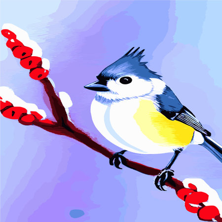 Vector realistic detailed vector illustration winter birds branches. Winter design elements Christmas, holidays.のイラスト素材