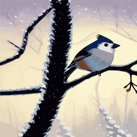 Vector realistic detailed vector illustration winter birds branches. Winter design elements Christmas, holidays.のイラスト素材