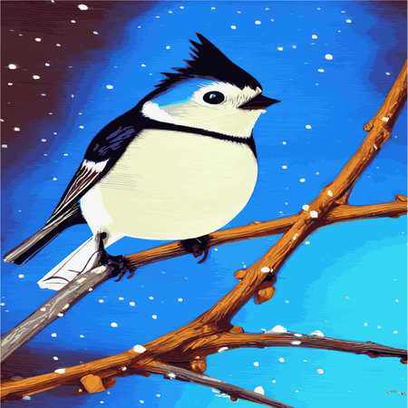 Vector realistic detailed vector illustration winter birds branches. Winter design elements Christmas, holidays.のイラスト素材