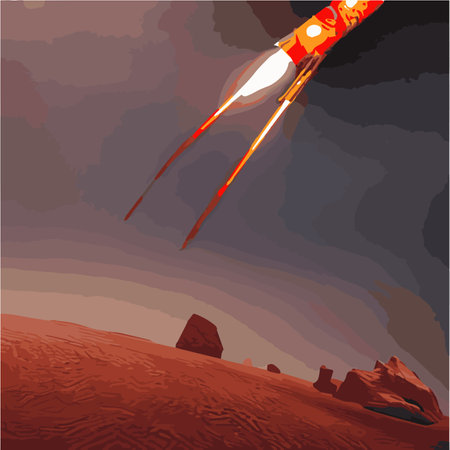 The outer space launch system takes off. Vector illustration , astronomy, space exploration, colonization of Marsのイラスト素材