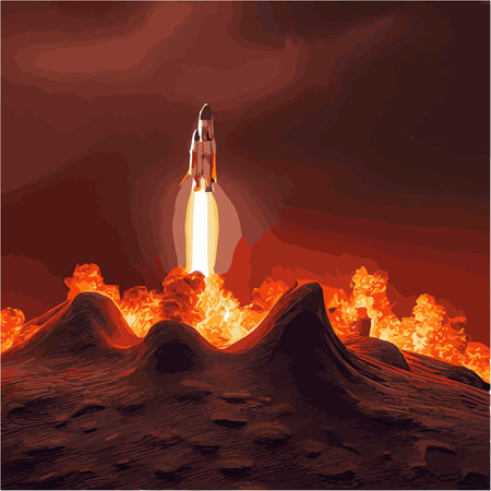 The outer space launch system takes off. Vector illustration , astronomy, space exploration,...