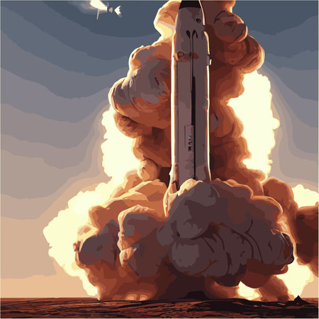 The outer space launch system takes off. Vector illustration , astronomy, space exploration, colonization of Marsのイラスト素材