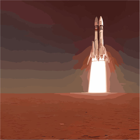 The outer space launch system takes off. Vector illustration , astronomy, space exploration, colonization of Marsのイラスト素材