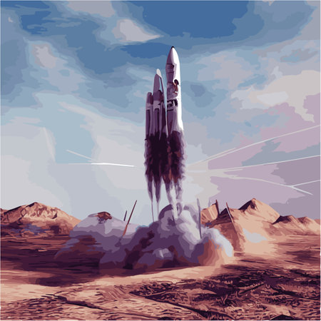 The outer space launch system takes off. Vector illustration , astronomy, space exploration,...
