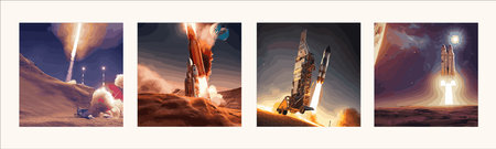 outer space launch system takes off. Vector illustration , Mission Mars poster retro vintage style...