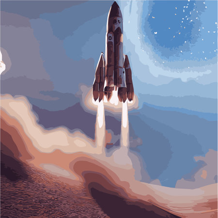 The outer space launch system takes off. Vector illustration , astronomy, space exploration, colonization of Marsのイラスト素材