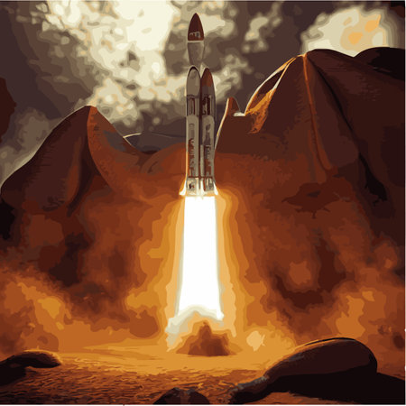 The outer space launch system takes off. Vector illustration , astronomy, space exploration, colonization of Marsのイラスト素材