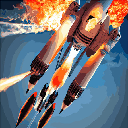 The outer space launch system takes off. Vector illustration , astronomy, space exploration, colonization of Marsのイラスト素材