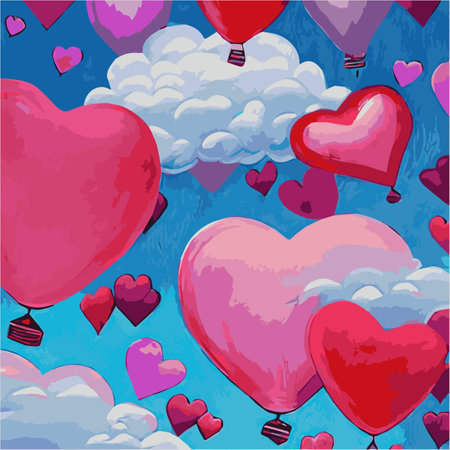 Valentines red heart balloons vector design with floating love on blue sky background Valentines Day.のイラスト素材