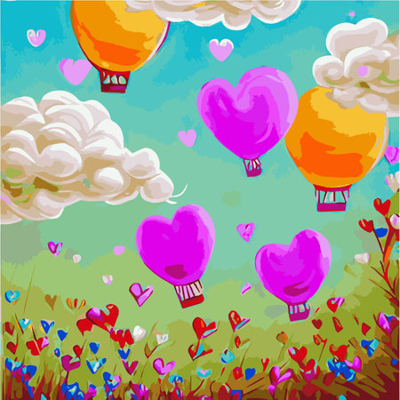 Valentines red heart balloons vector design with floating love on blue sky background Valentines Day.のイラスト素材