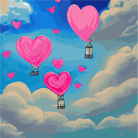 Valentines red heart balloons vector design with floating love on blue sky background Valentines Day.のイラスト素材