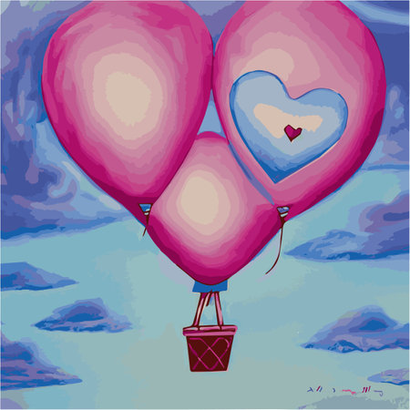 Valentines red heart balloons vector design with floating love on blue sky background Valentines Day.のイラスト素材