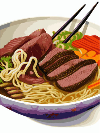 Noodles, Asian foods, Chinese food colorful illustration. Vector colorful illustration Chinese food.のイラスト素材