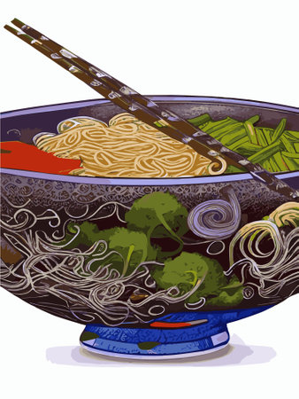 Noodles, Asian foods, Chinese food colorful illustration. Vector colorful illustration Chinese food.のイラスト素材
