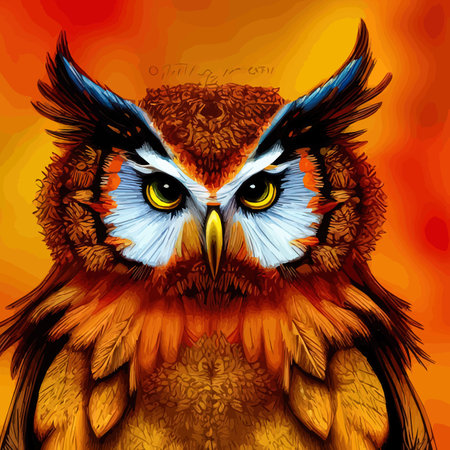 Beautiful hand drawn owl in the forest. wise bird dressed in retro. Forest animals concept. Wild bird illustration.のイラスト素材