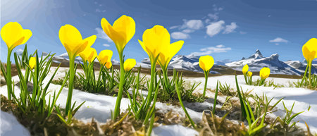Snowfall flower. Spring wild flower. Beautiful grass of nature. Sketch of snow light flower branch. Flowering plant.のイラスト素材