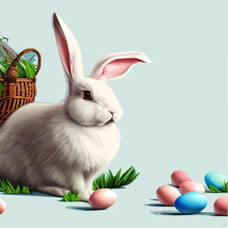 Cute little rabbit for Easter spring holiday , Vector spring holiday .Easter landscape , Wildlife forest, park, meadowのイラスト素材