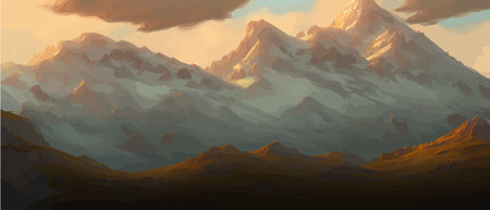 Fantasy epic magic mountain landscape. Mystical winter valley valley , Panoramic view of big mountains . Mountainsのイラスト素材