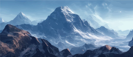 Fantasy epic magic mountain landscape. Mystical winter valley valley , Panoramic view of big mountains . Mountainsのイラスト素材