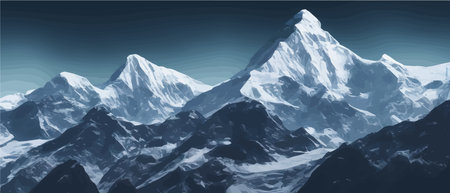 Fantasy epic magic mountain landscape. Mystical winter valley valley , Panoramic view of big mountains . Mountainsのイラスト素材