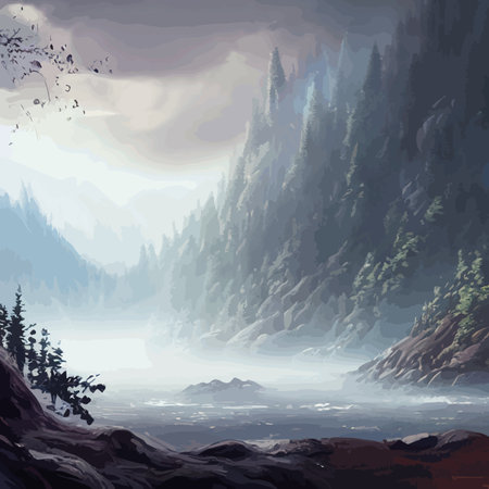 Nature and landscape. Vector illustration trees, forests, mountains, plants. Image for background, card or coverのイラスト素材