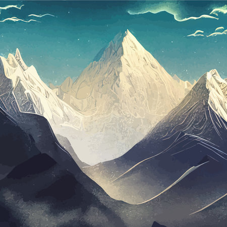 Realistic illustration mountain landscape with a hill forest with coniferous treesのイラスト素材