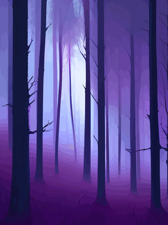 Spooky forest with full moon and floor. Without leaves and branches autumn. Design Halloween season.のイラスト素材