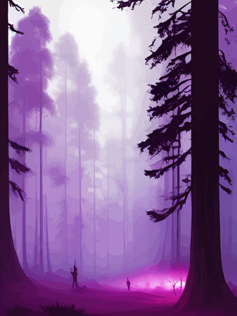 Spooky forest with full moon and floor. Without leaves and branches autumn. Design Halloween season.のイラスト素材