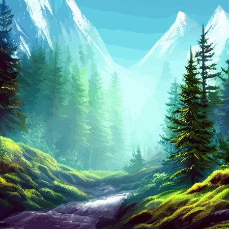 Nature and landscape. Vector illustration trees, forests, mountains, plants. Image for background, card or coverのイラスト素材