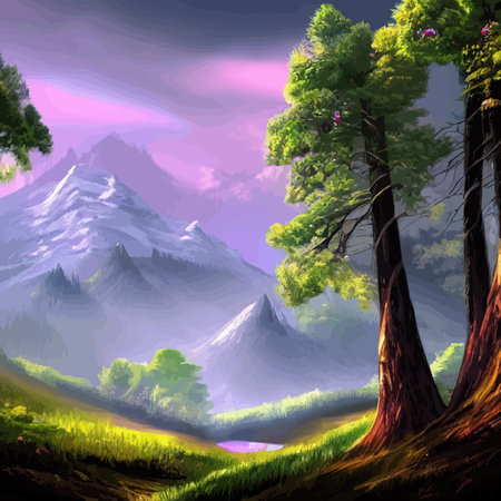 Nature and landscape. Vector illustration trees, forests, mountains, plants. Image for background, card or coverのイラスト素材