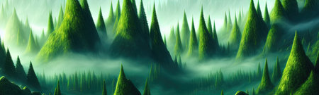 Coniferous forest. Cute winter repeating landscape. Horizontal view of winter forest. nordic landscapeの写真素材