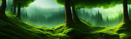 Coniferous forest. Cute winter repeating landscape. Horizontal view of winter forest. nordic landscapeの写真素材