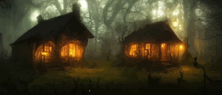 Print Night, moonlight, fantastic spooky house in a dark, spooky, wind, dark fantasy scene,...