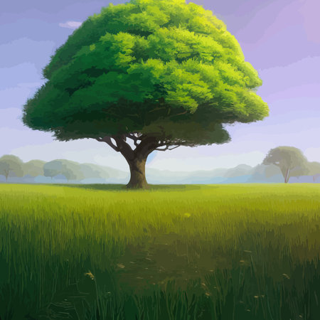 Web Blooming pink sakura in the meadow vector illustration. Japanese cherry trees on a green meadow, Spring landscapeのイラスト素材