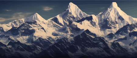 Fantasy epic magic mountain landscape. Mystical winter valley valley , Panoramic view of big mountains . Mountainsのイラスト素材
